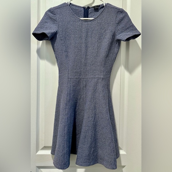 Theory Short Sleeve Albita Mini Skater Dress in Denim Multi Perry Texture - Picture 2 of 9